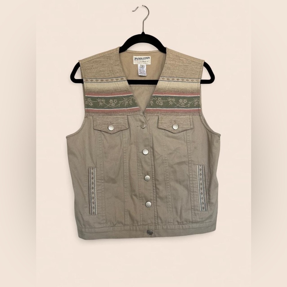 Vintage Pendleton Originals Khaki Vest with Wool Blanket Trim Size M